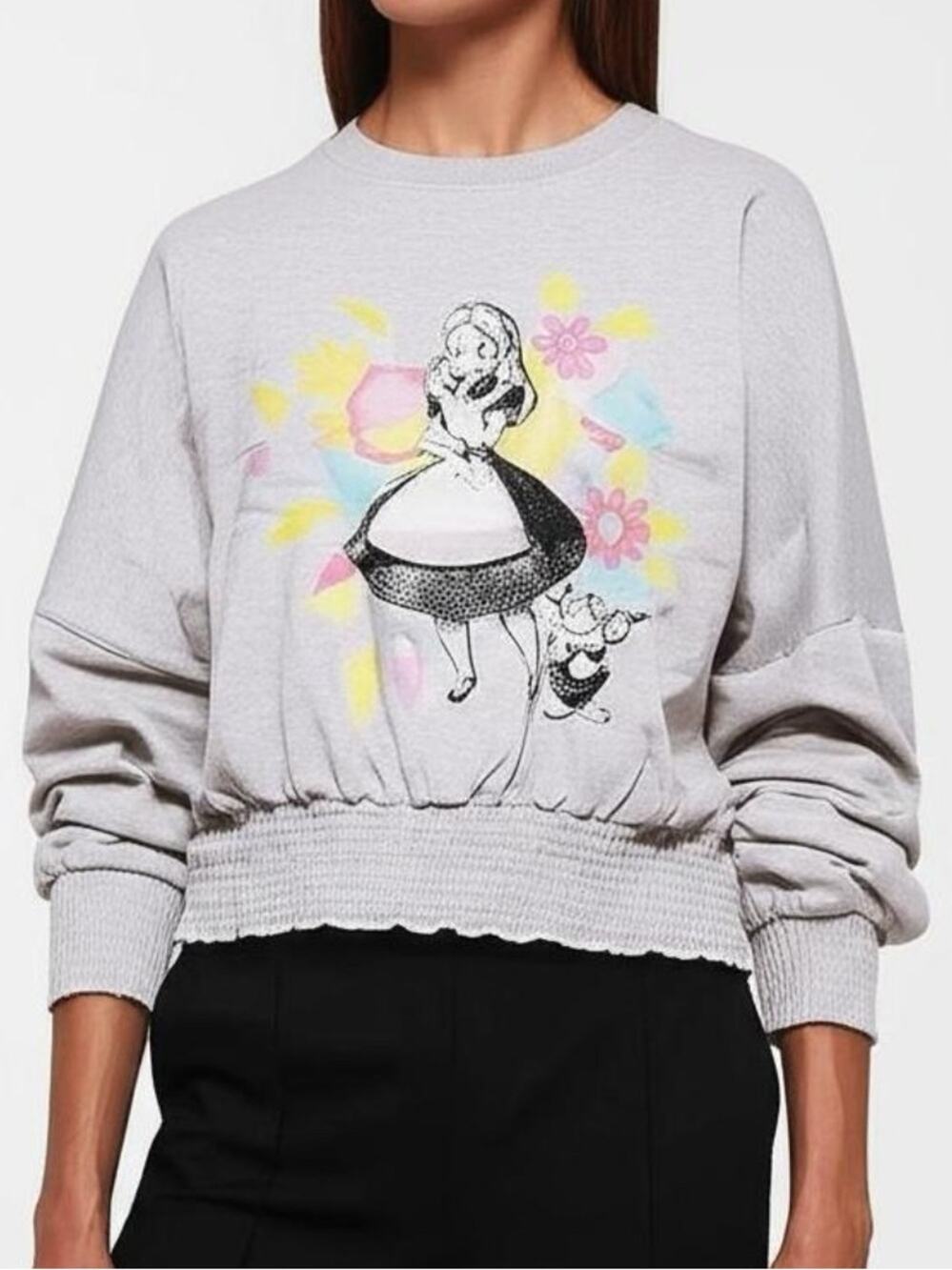 Disney Women's Alice Wonderland Graphic Crewneck Sweatshirt Heather Gray M
